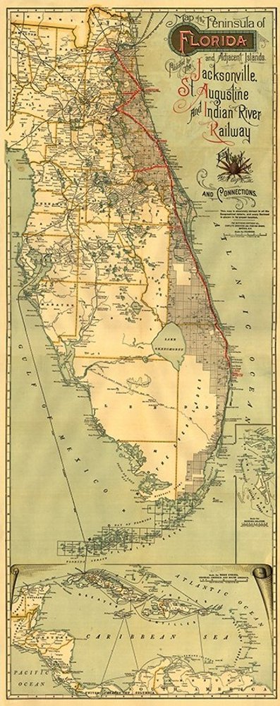24" X 60" Map Of Jacksonville Florida Vintage Poster Wall Art