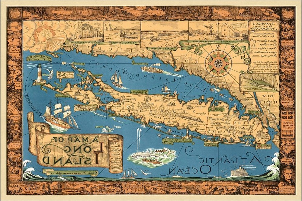 20" X 30" Vintage 1933 Map Of Long Island Wall Art