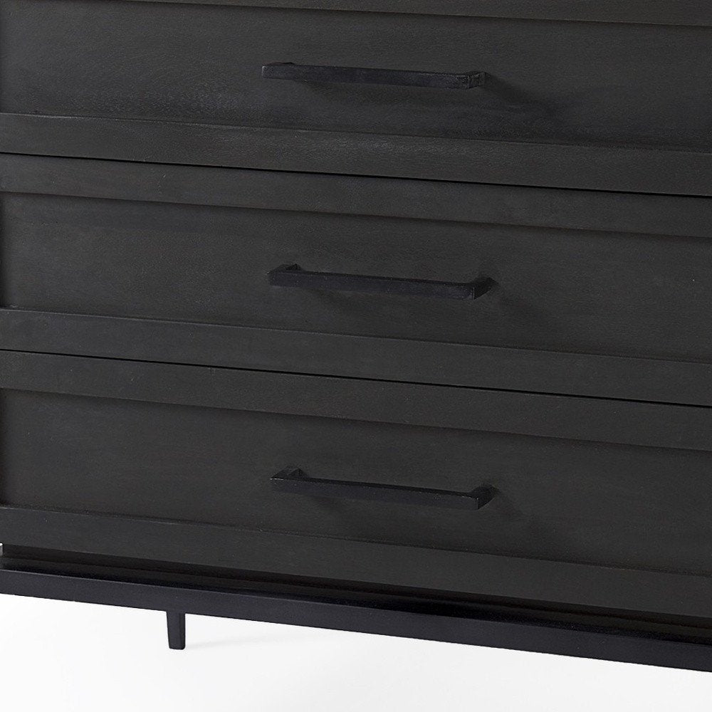 36" Black And White Solid Wood And Marble Three Drawer Dresser