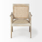28" Cream and Natural Fabric Distressed Arm Chair