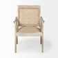 28" Cream and Natural Fabric Distressed Arm Chair