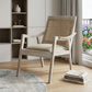 28" Cream and Natural Fabric Distressed Arm Chair
