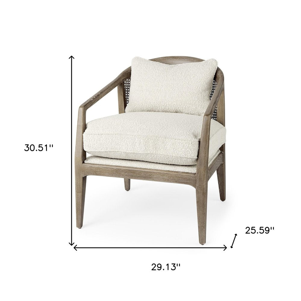 29" Cream and Brown Boucle Arm Chair