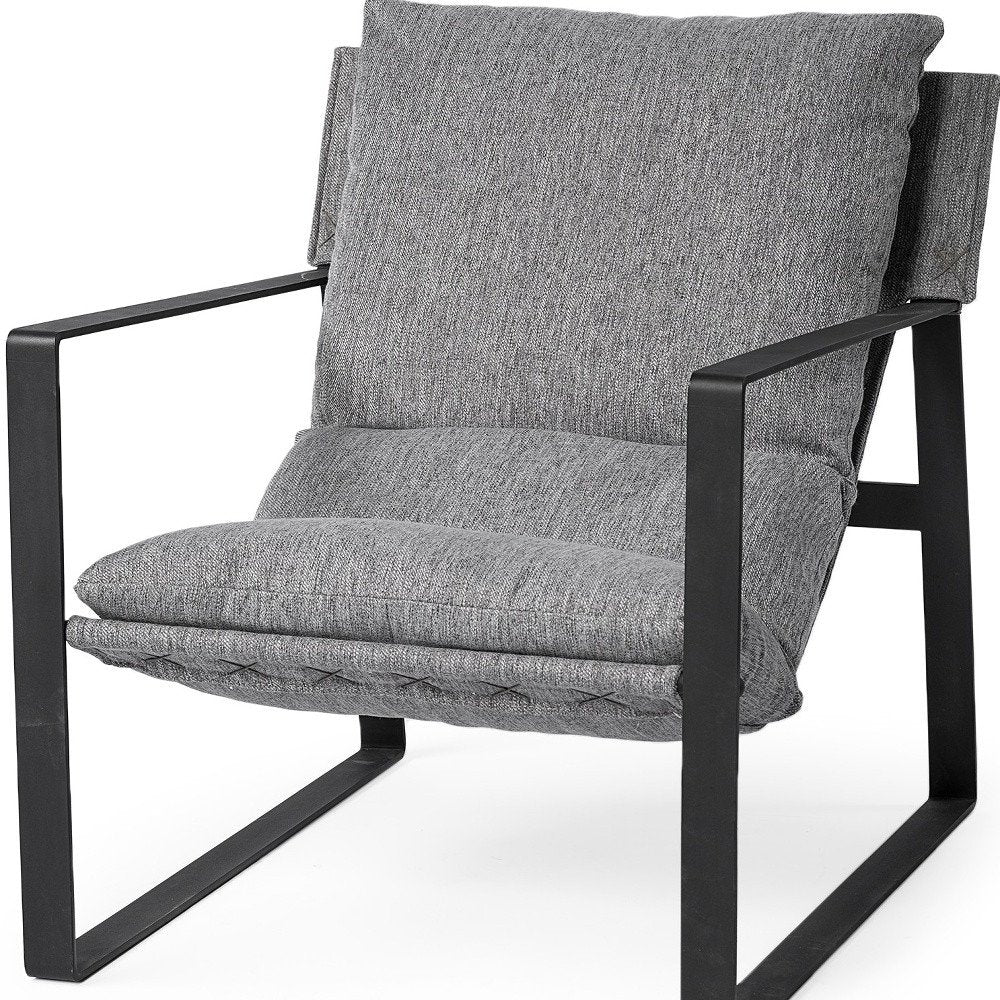 35" Gray and Black Fabric Wingback Chair