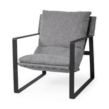 35" Gray and Black Fabric Wingback Chair