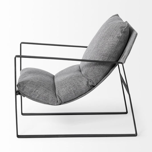 35" Gray and Black Fabric Wingback Chair