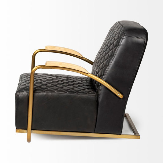 36" Black and Gold Leather Lounge Chair