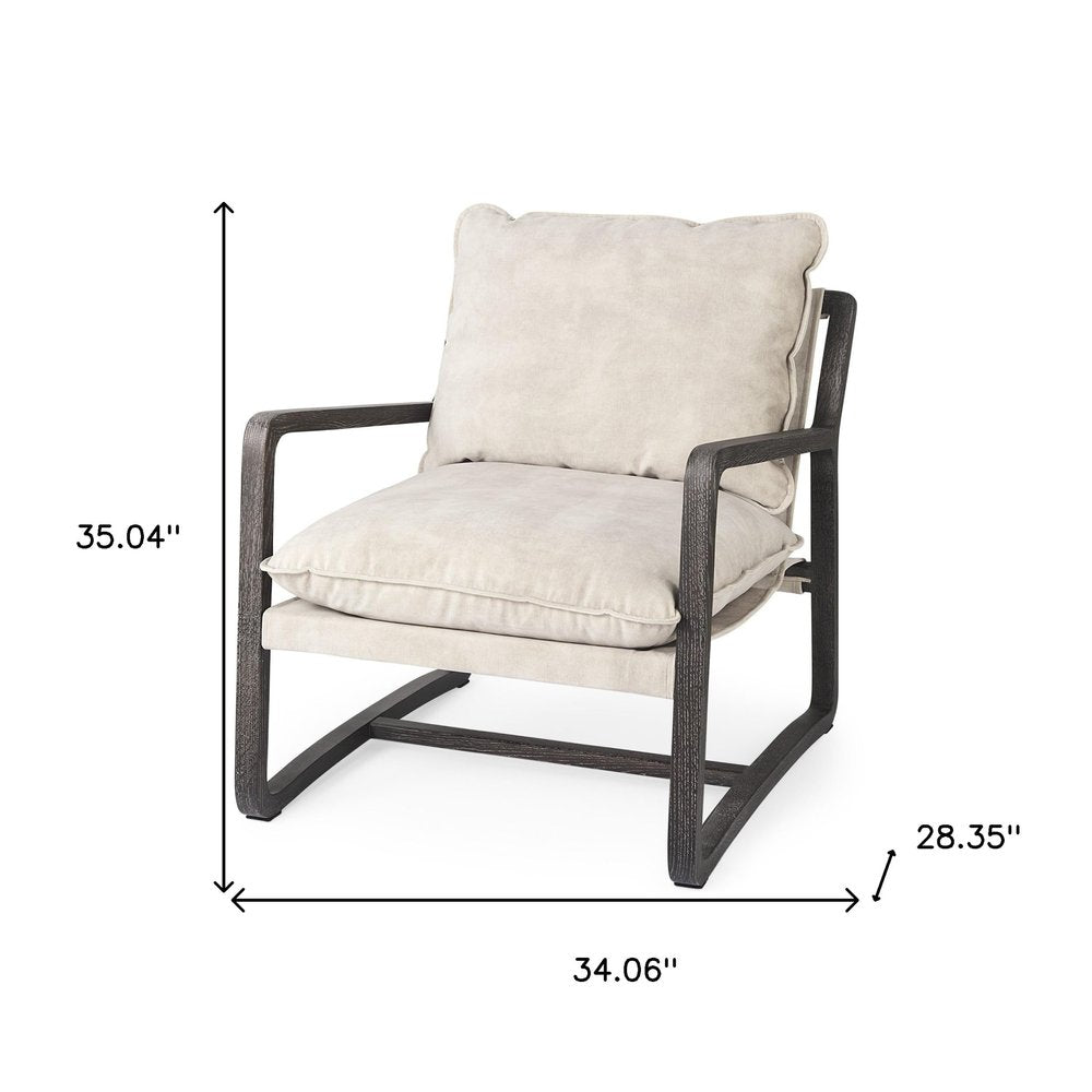 34" Cream and Black Fabric Lounge Chair