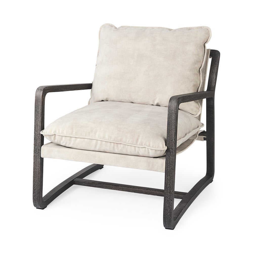 34" Cream and Black Fabric Lounge Chair