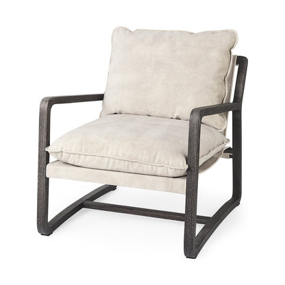 34" Cream and Black Fabric Lounge Chair