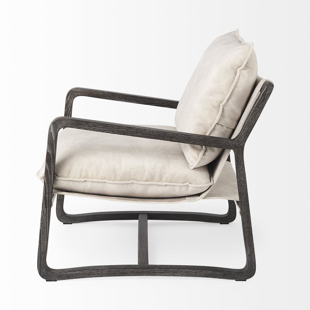 34" Cream and Black Fabric Lounge Chair