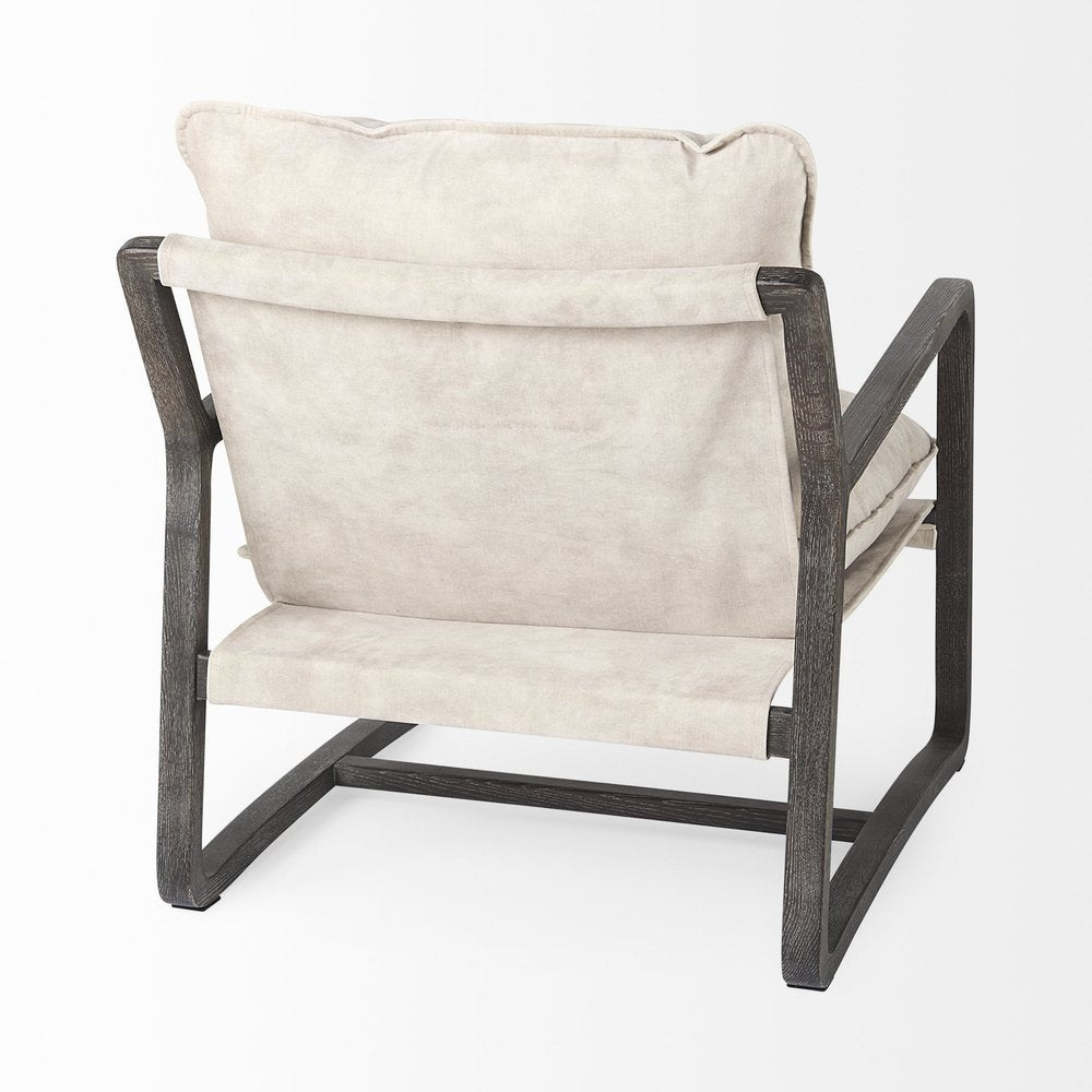 34" Cream and Black Fabric Lounge Chair