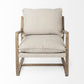 34" Beige And Wood Brown Fabric Lounge Chair