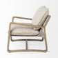 34" Beige And Wood Brown Fabric Lounge Chair