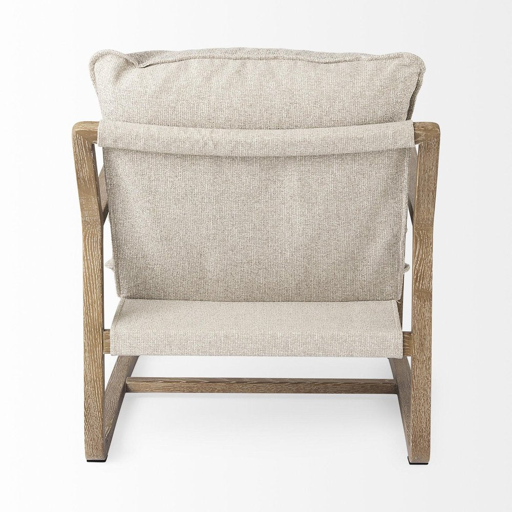 34" Beige And Wood Brown Fabric Lounge Chair