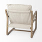 34" Beige And Wood Brown Fabric Lounge Chair