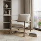 34" Beige And Wood Brown Fabric Lounge Chair