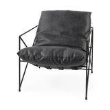 30" Black Faux Leather Distressed Wingback Chair