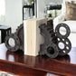 Matte Black Industrial Cogs Bookends