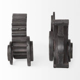Set of Two Matte Black Industrial Cog Bookends