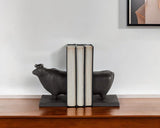 Set of Two 7" Black Fabric Bull Decorative Bookends