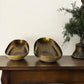 Set of Two Gold Hammered Metal Boat Shaped Decorative Bowls