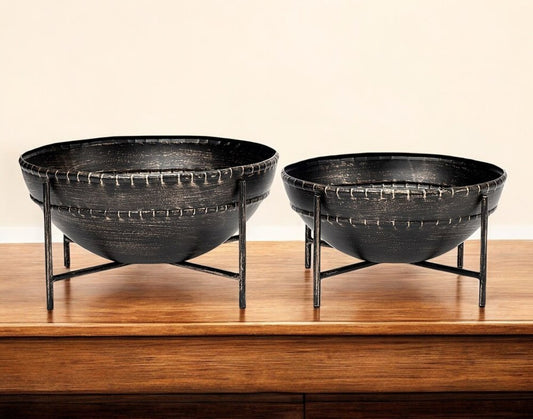 Set of Two Black Metal Decorative Bowl