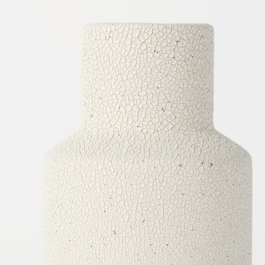 11" Beige And White Color Block Ceramic Cylinder Table Vase