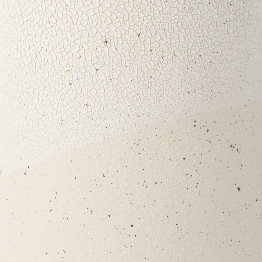 11" Cream And Off White Color Block Ceramic Cylinder Table Vase