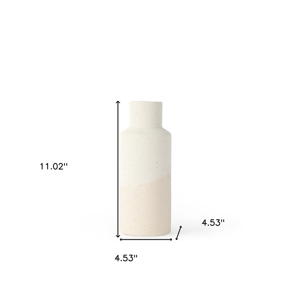 11" Cream And Off White Color Block Cylinder Ceramic Table Vase