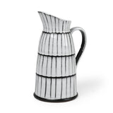 13" Black And White Ceramic Cylinder Jug Vase With Sculptural Details