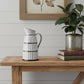 13" Black And White Ceramic Cylinder Jug Vase With Sculptural Details