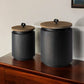 Set of Two Dark Gray Metal Decorative Canister