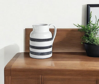 9" Blue And White Cylinder Ceramic Urns Jars