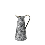 14" Black And White Abstract Cylinder Metal Jug Vase