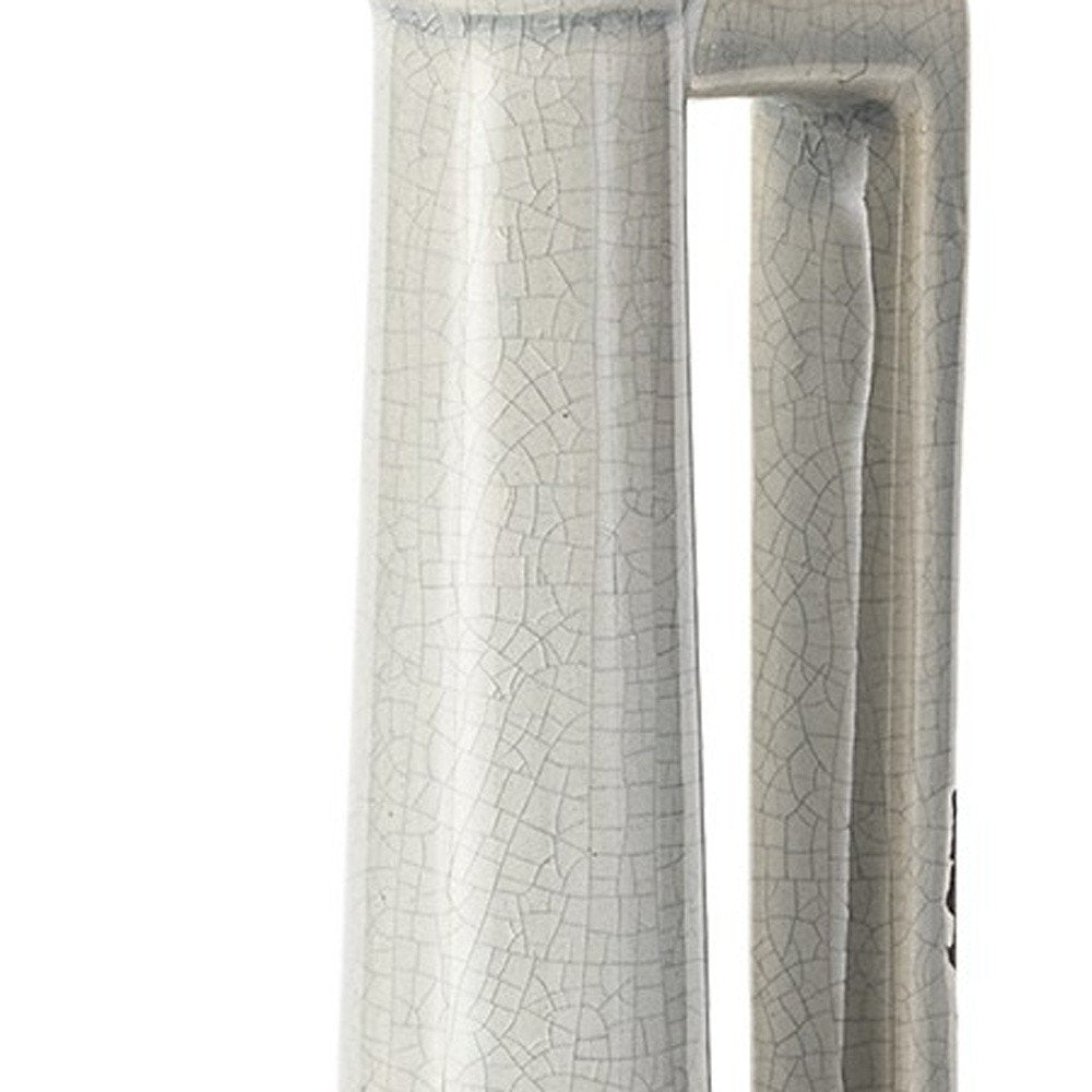 13" Gray And White Cylinder Ceramic Urns Jars