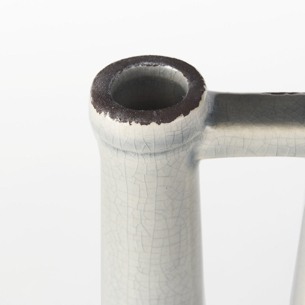 13" Gray And White Cylinder Ceramic Urns Jars