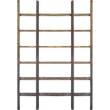 Brown Iron and Solid Wood Six Tier Bookcase