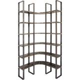 Brown Iron and Solid Wood Six Tier Bookcase