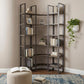 Brown Iron and Solid Wood Six Tier Bookcase
