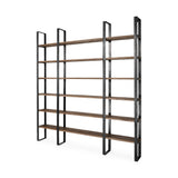 Brown Iron and Solid Wood Six Tier Bookcase