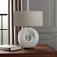 27" White Geometric Table Lamp With Gray Shade