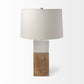 White Marble And Natural Wood Block Table Or Desk Lamp