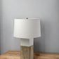 White Marble And Natural Wood Block Table Or Desk Lamp