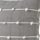 20" Gray and White Striped Linen Throw Pillow Cover With Embroidery and Pom Poms