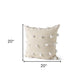 20" Cream And White Striped Canvas Throw Pillow Cover with Embroidery And Pompoms