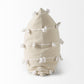 20" Cream And White Striped Canvas Throw Pillow Cover with Embroidery And Pompoms