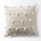 20" Cream And White Striped Canvas Throw Pillow Cover with Embroidery And Pompoms