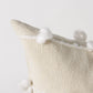 20" Cream And White Striped Canvas Throw Pillow Cover with Embroidery And Pompoms