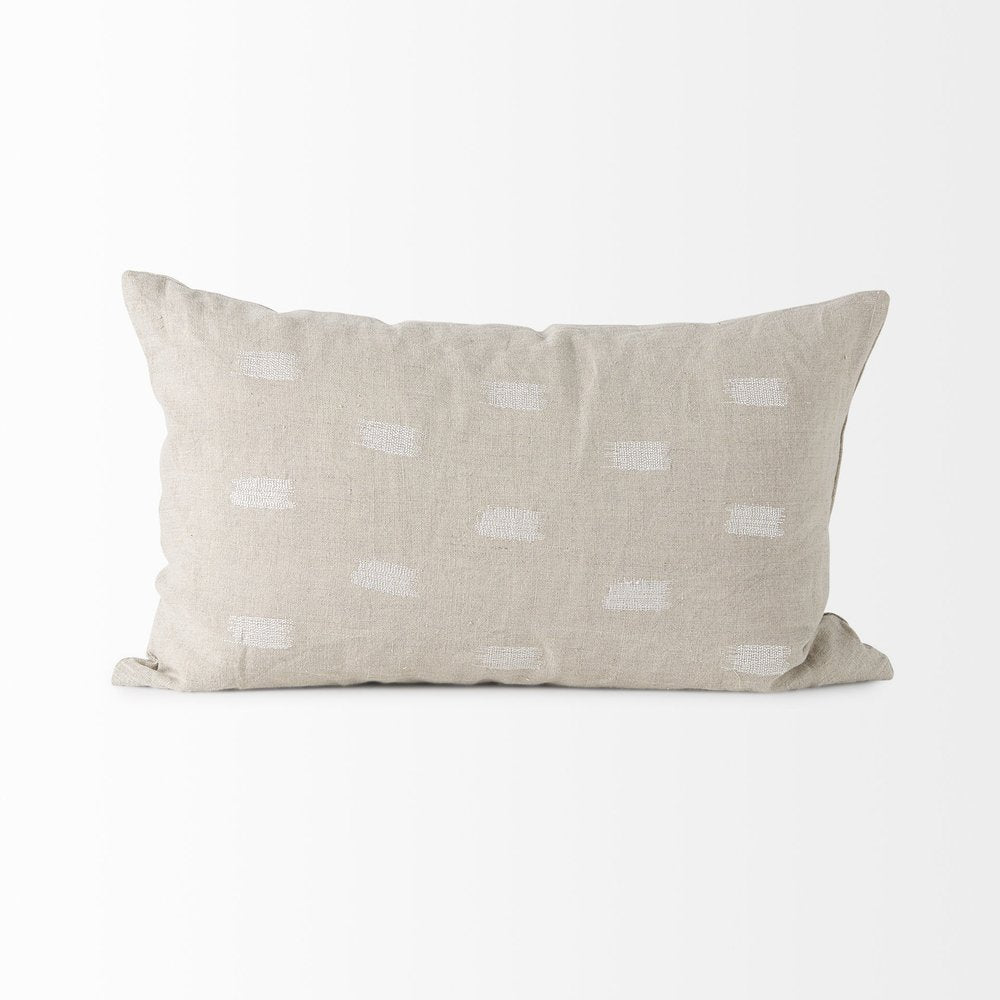 Canvas Beige And White Lumbar Accent Pillow Cover